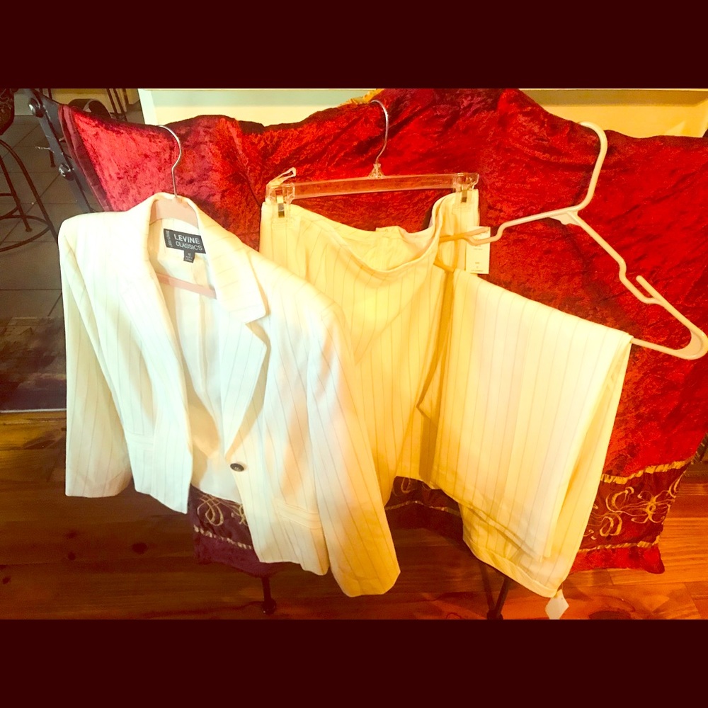 3pc ladies skirt set-white with black stripes